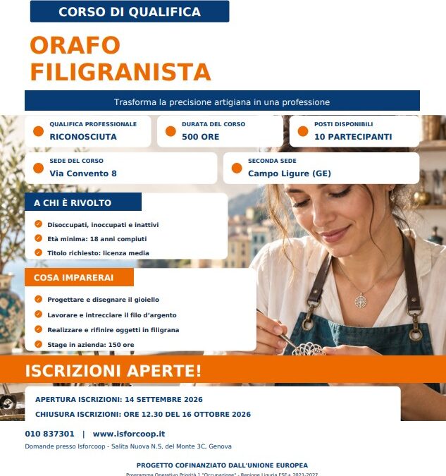 Progetto M.A.R.T.E. – Mestieri Artigiani per la Rigenerazione Territoriale ed Economica – ✨ ORAFO FILIGRANISTA